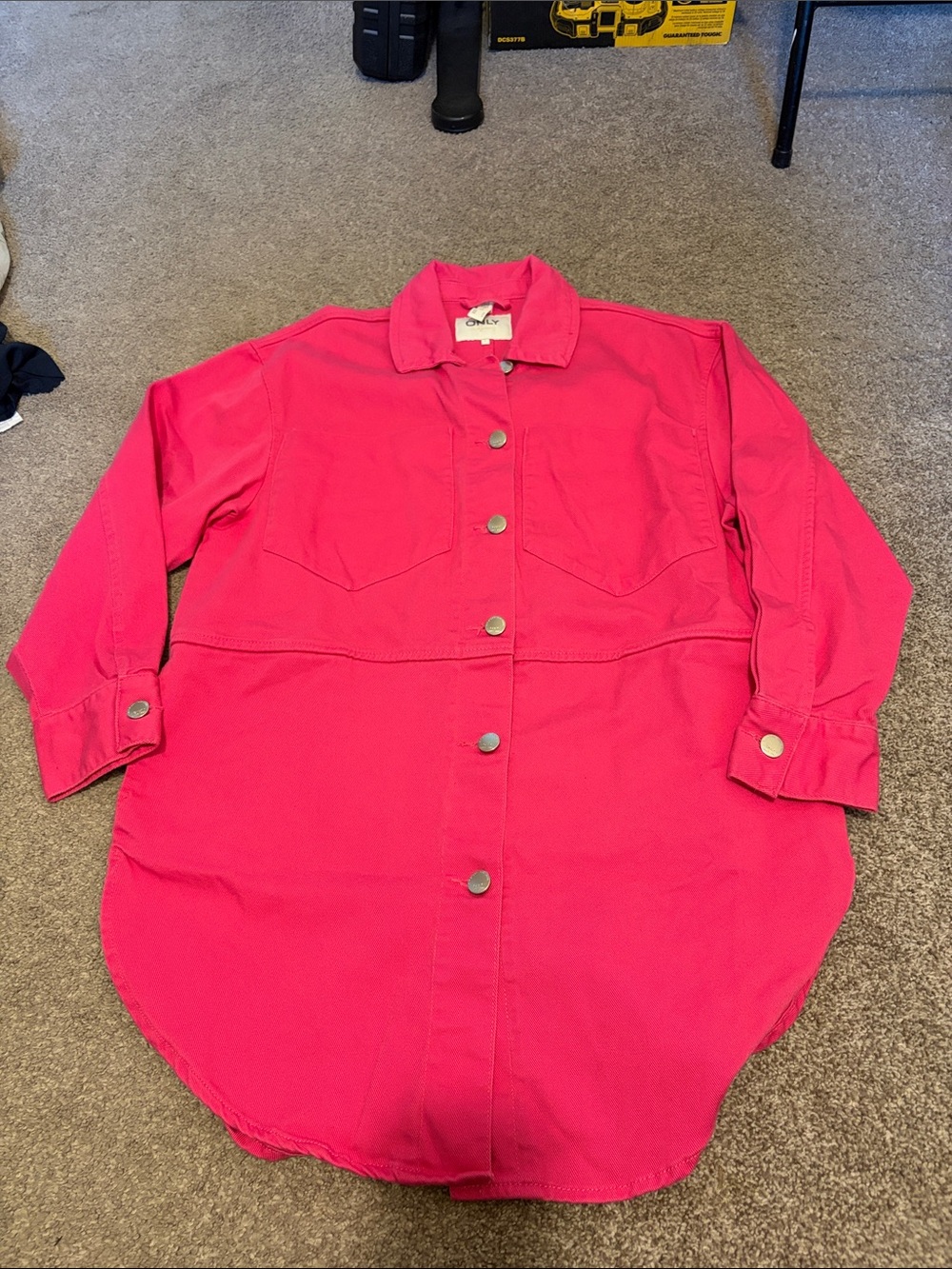 Only Hot Pink Longline Snap-Front Jean Jacket